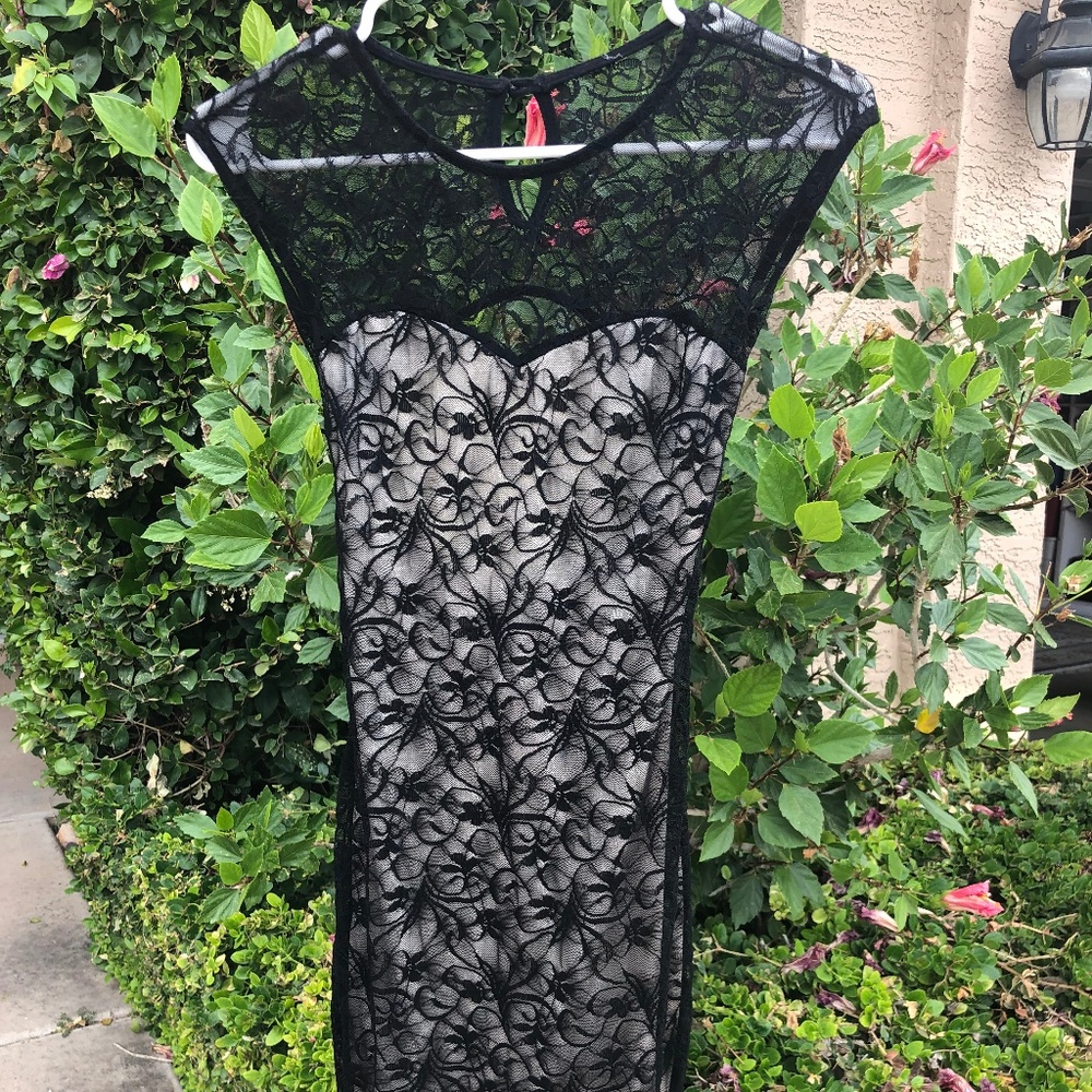 Windsor Sleeveless Black Lace Dress with Open Back